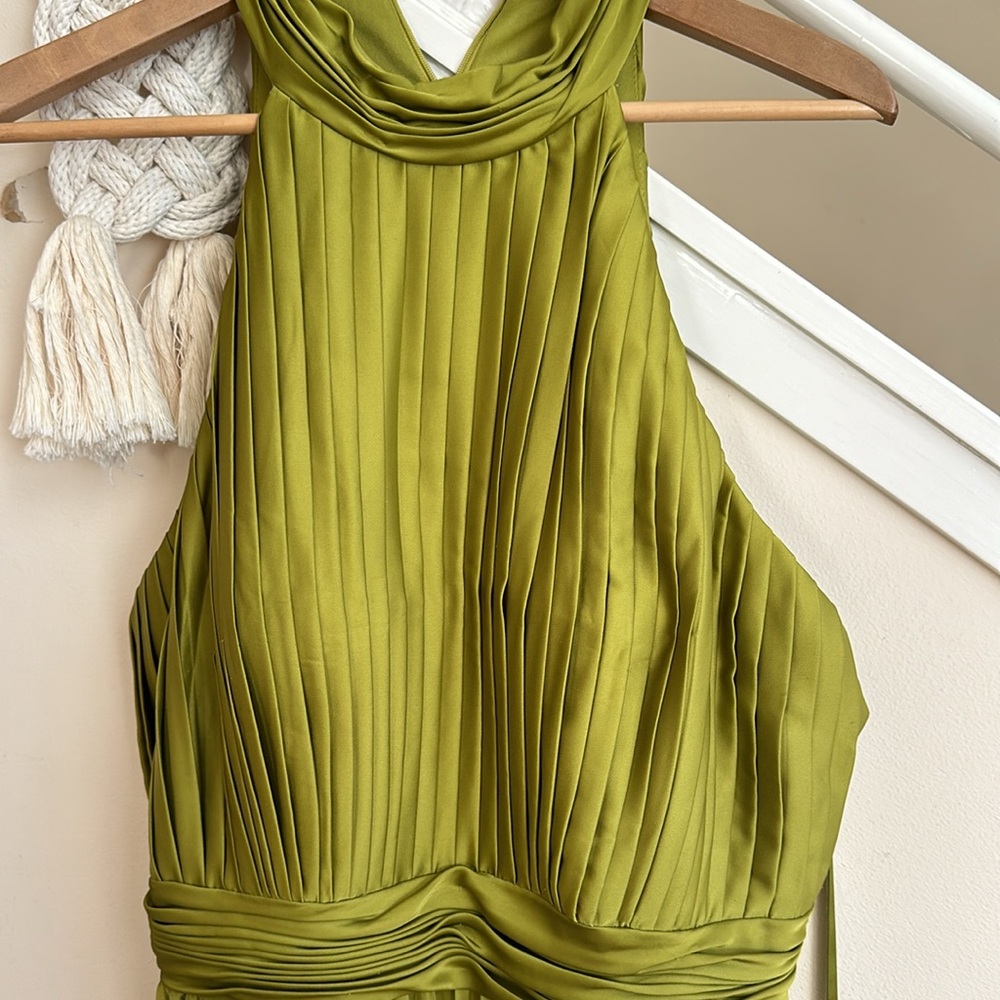 Mac Duggal Pleated High Neck Sleeveless Mini Dress Chartreuse Green Size 12 NWT - Picture 7 of 17